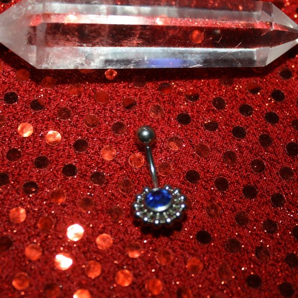 Blue Rhinestone Belly Ring - Picture 1 of 3